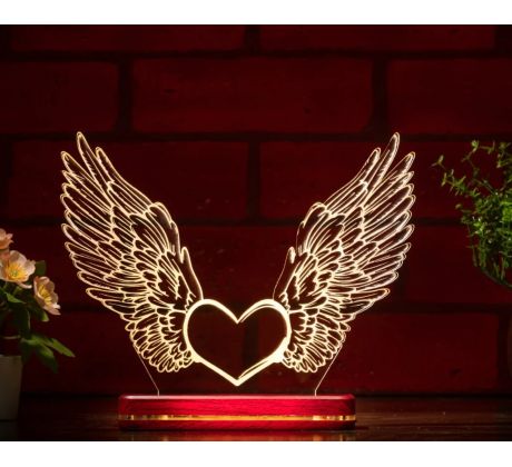 Beling 3D lampa, Anjelské krídla zo srdcom, 7 farebná ZZ8P
