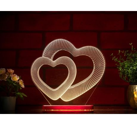 Beling 3D lampa, Dvojité Valentínske srdcia, 7 farebná ZZ8P5