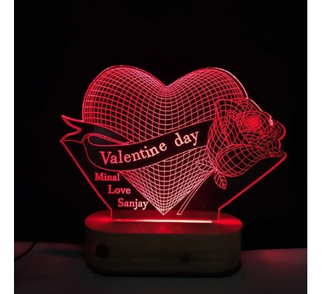 Beling 3D lampa, šťastný Valentín s prianím, 7 farebná GV8